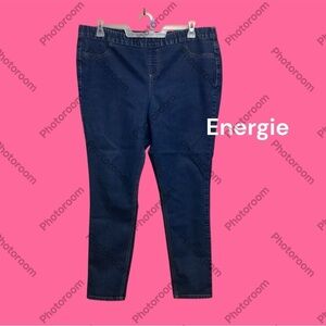 ENERGIE BRAND ELASTIC WAIST SIZE 2X, STRAIGHT LEG, DARK DENIM JEANS NO POCKETS